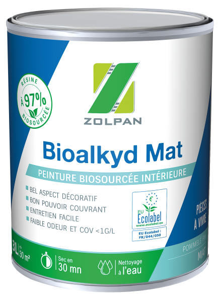 peinture écologique Zolpan acrylique, mat, velours, satin ou brillante  nf environnement, Ecolabel, biosourcée, Hydro, Bioalkyd,