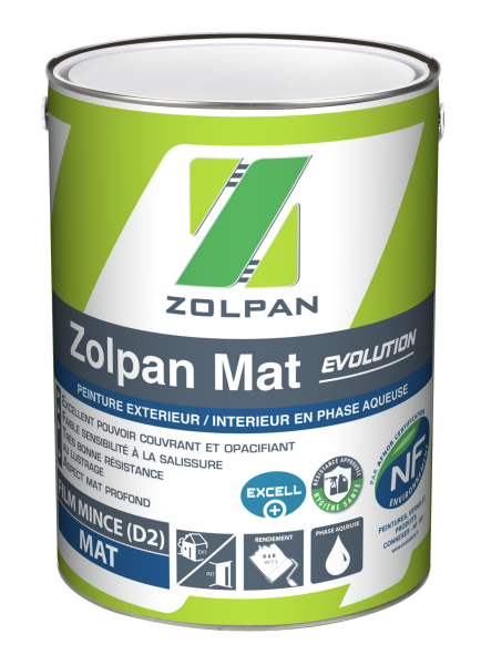peinture écologique Zolpan acrylique, mat, velours, satin ou brillante  nf environnement, Ecolabel, biosourcée, Hydro, Bioalkyd,